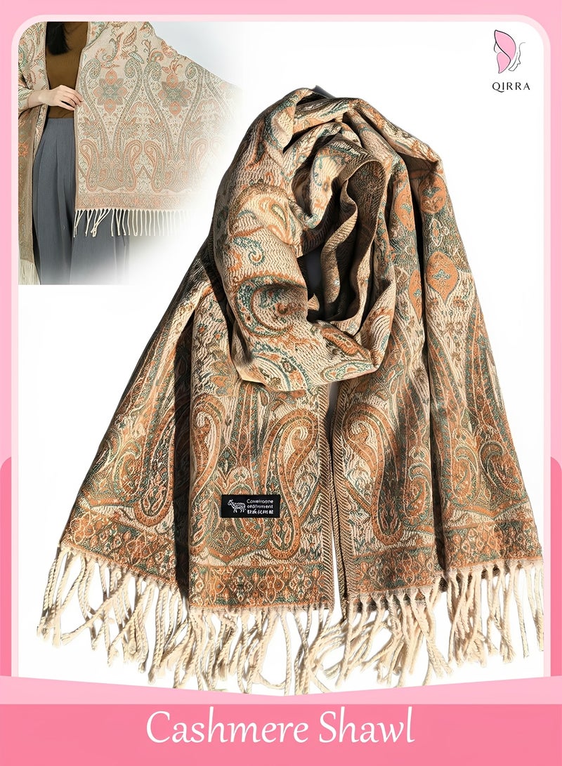 قِيرّا شال كشمير نسائي ناعم، وشاح شتوي سميك ودافئ، غطاء اكتاف انيق لفساتين السهرة والزفاف والسفر 68 في 200 سم - Image 1